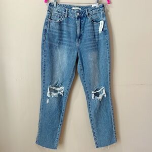 PacSun Eco Medium Indigo Ripped Denim Blue Mom Jeans Hi Rise Women 8 New